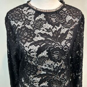 Dark Fairy Black Mesh Lace Long Sleeve Tunic Top / Mini Dress Size XL Whimsigoth